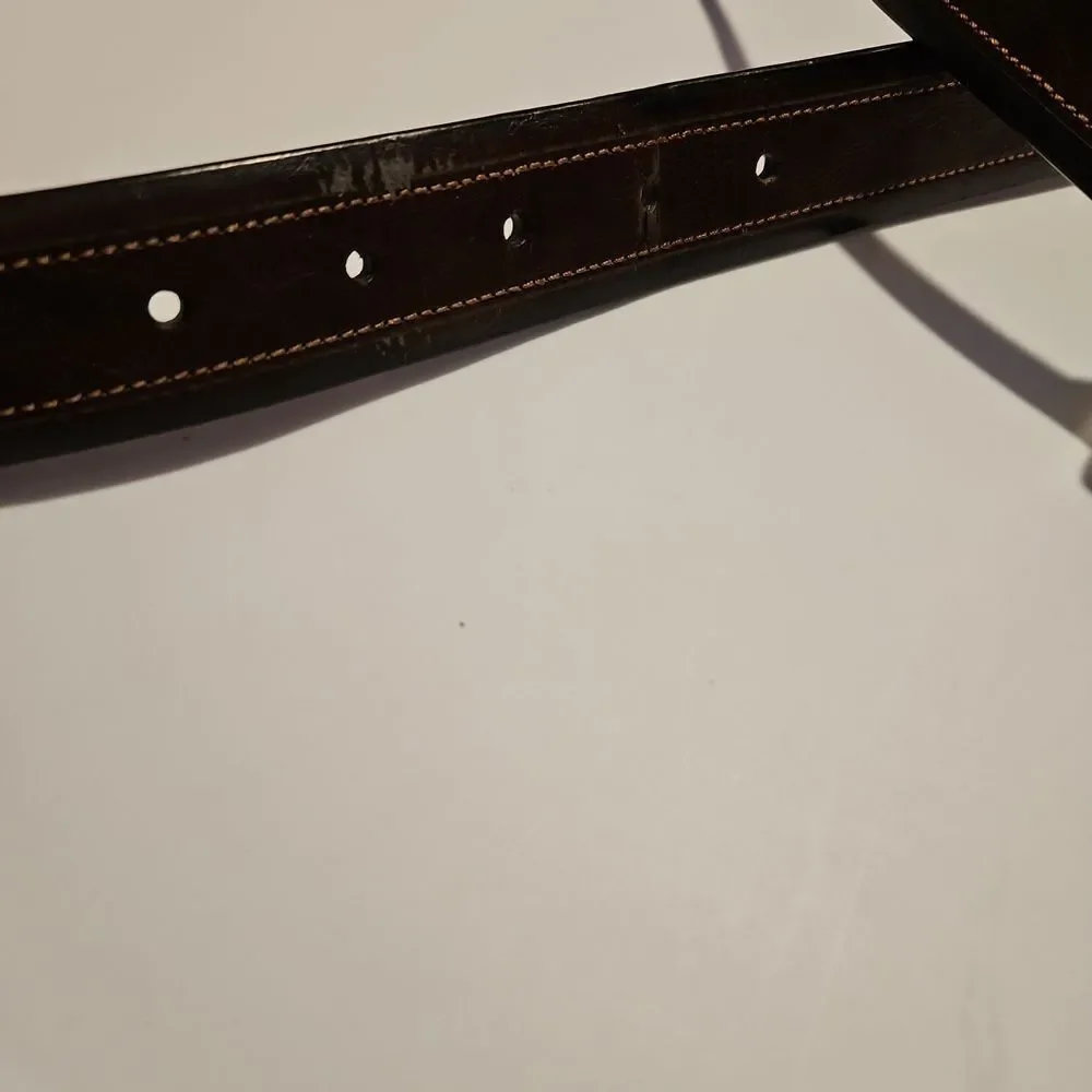 Men's Brown Leather Belt with Gold Buckle Waist 40